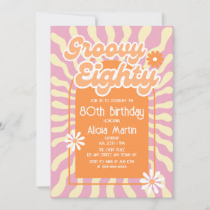 Invitation Retro Sun Wave Daisy Super Orange 80e anniversaire
