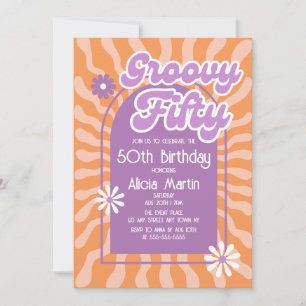 Invitation Retro Sun Wave Daisy Super Purple 50e anniversaire