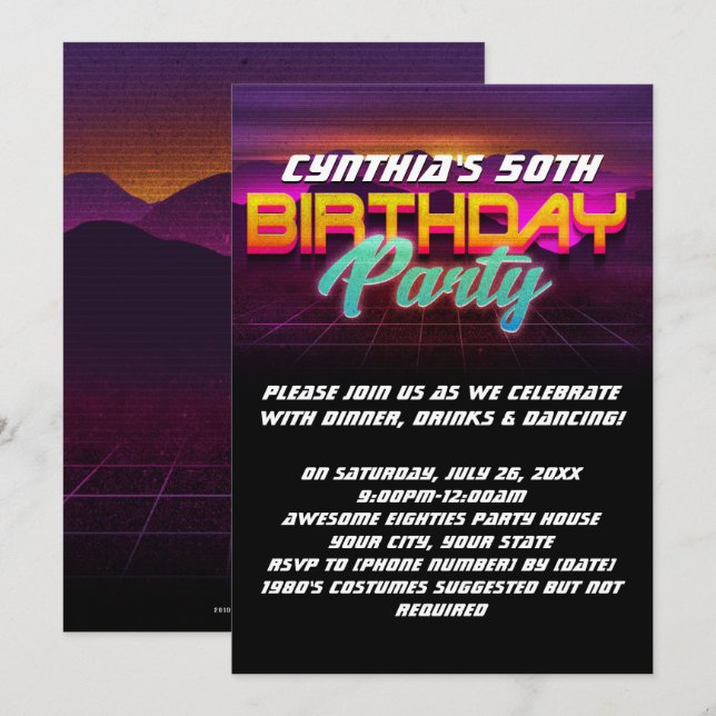 Invitation Retro Sunset 1980s 80s 50e anniversaire (Devant / Derrière)