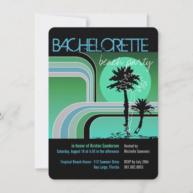 Invitation Retro Sunset Tropical Palm Tree Bachelorette Party (Devant)