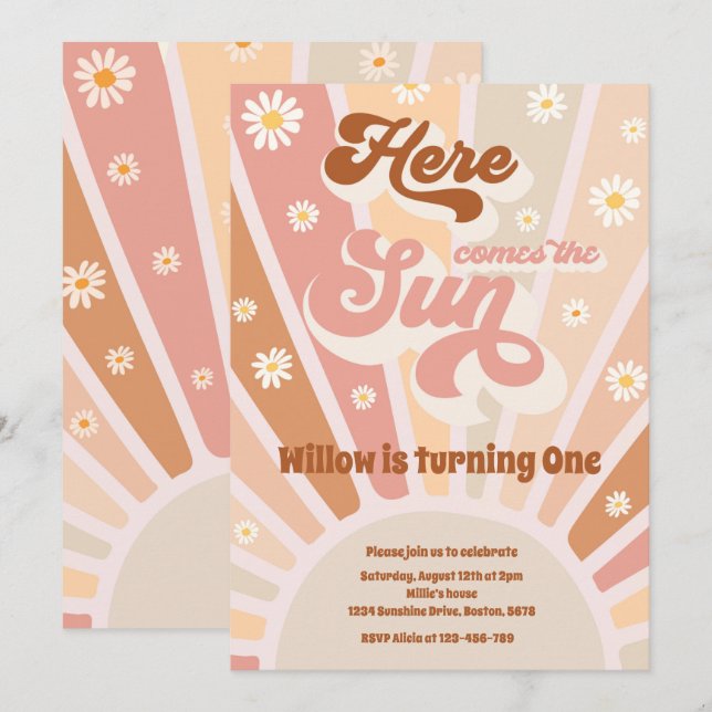Invitation Retro Sunshine Anniversaire Ici Venez La Fête Du S (Devant / Derrière)