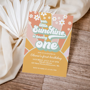 Invitation Retro Sunshine daisy boho premier anniversaire flo
