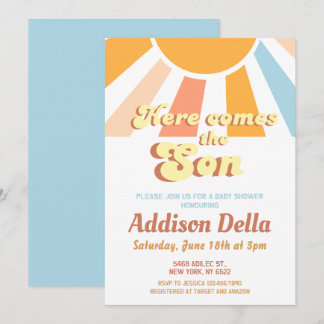 Invitation Retro Sunshine Sun Baby shower de garçon à thème
