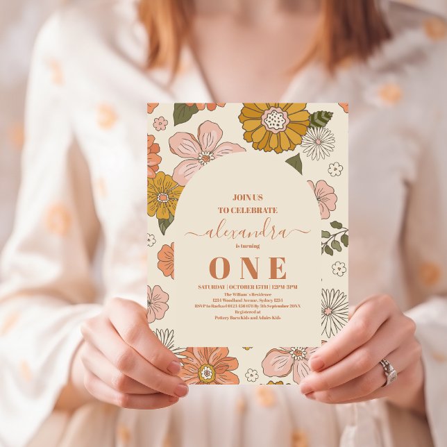 Invitation Retro Super 70's Theme Muted Tones 1er anniversair (Créateur téléchargé)