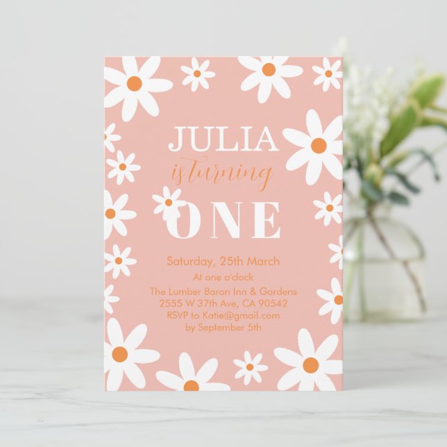 Invitation Retro Super Daisy Boho Fille 1er anniversaire fête (Debout devant)