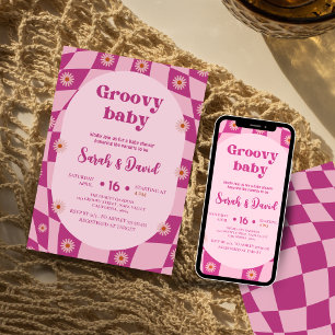 Invitation Retro Super fille bébé   baby shower Floral les an