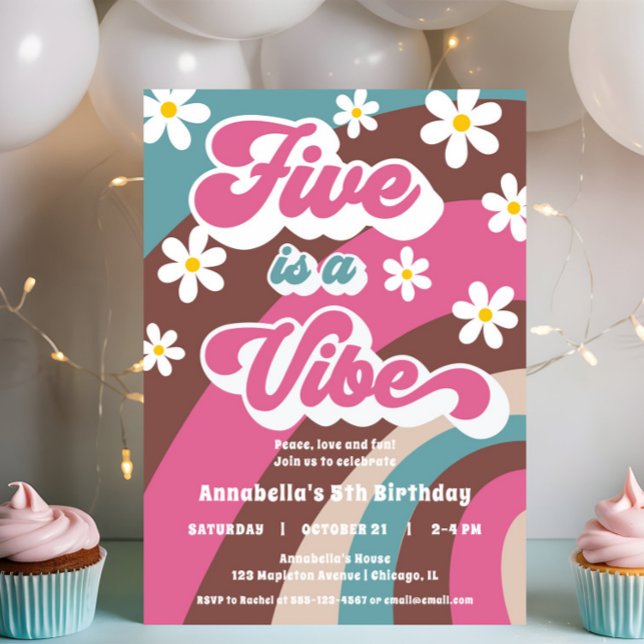 Invitation Retro Super FIVE est une Vibe fête de 5e anniversa (Créateur téléchargé)