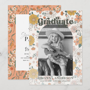Invitation Retro Super Floral Arch Photo Kids Graduation
