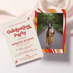 Invitation Retro Super ivoire rouge les années 70 fête de gra