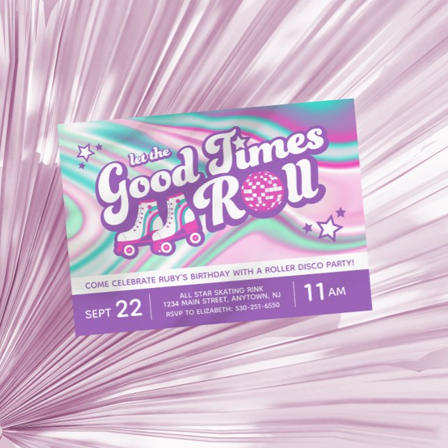 Invitation Retro Super Roller Ski Party Purple & Rose (Créateur téléchargé)