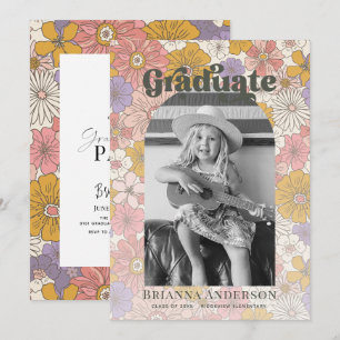 Invitation Retro Super Rose Arch Floral Enfants Graduation