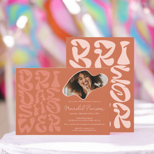 Invitation Retro super Script en terre cuite Photo douche nup