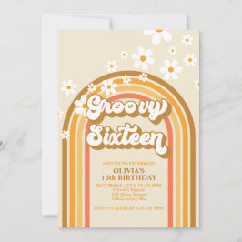 Invitation Retro Super Seize Rainbow Daisy 16e anniversaire
