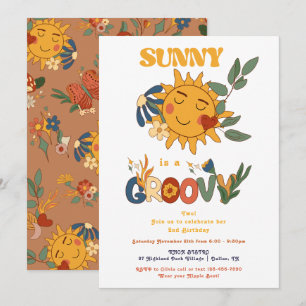 Invitation Retro Super Sunshine Flower Power fête d'anniversa