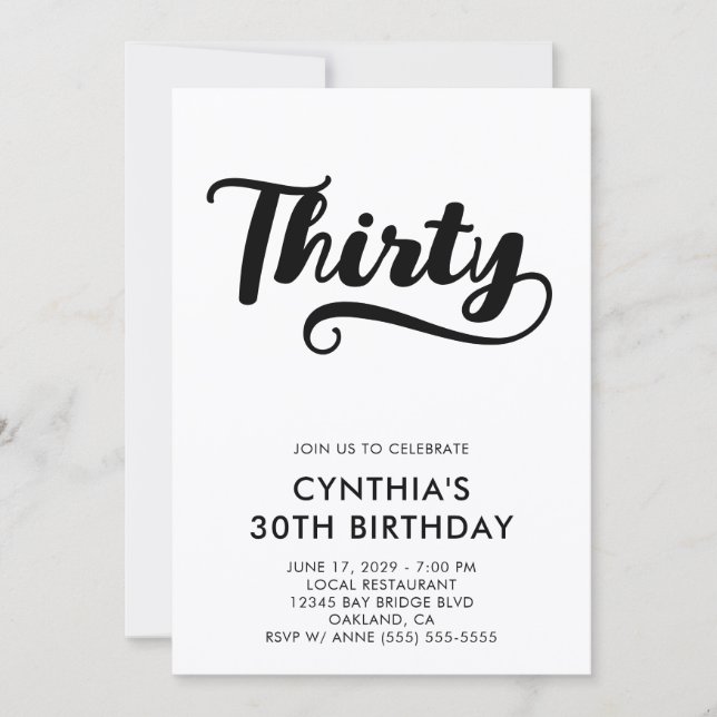 Invitation Retro Swash Bold Script 30e Anniversaire (Devant)