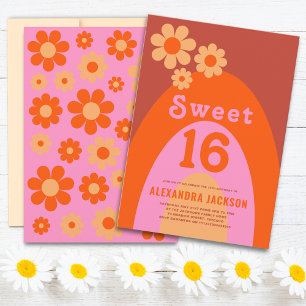 Invitation Retro Sweet 16 Anniversaire fête Orange rose
