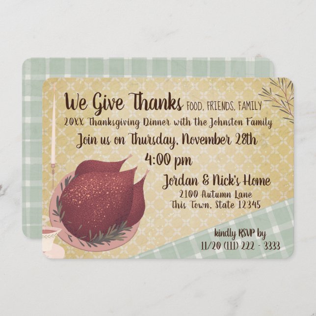 Invitation Retro Thanksgiving Dîner (Devant / Derrière)