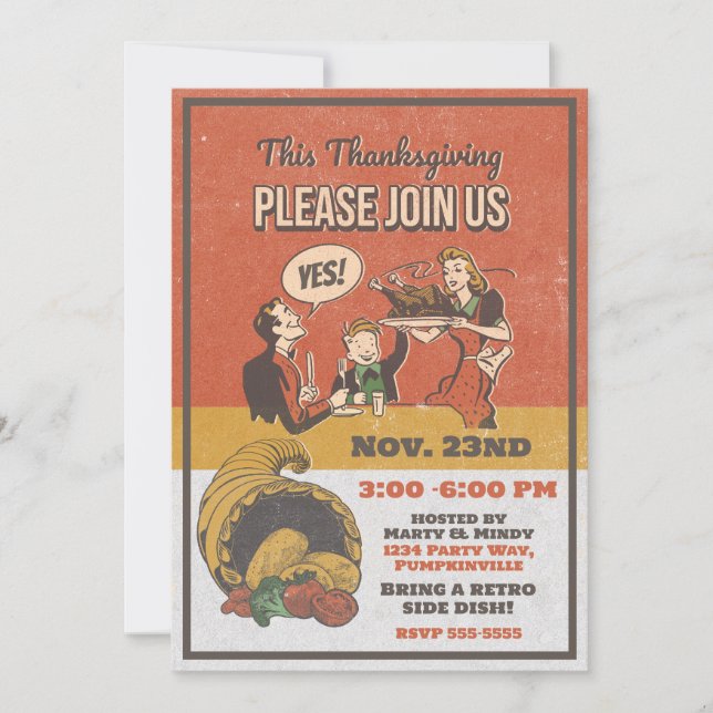 Invitation Retro Thanksgiving Dinner Comique (Devant)
