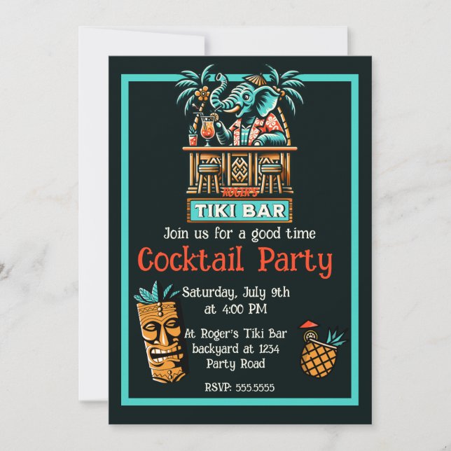 Invitation Retro Tiki Bar Cocktail Party (Devant)