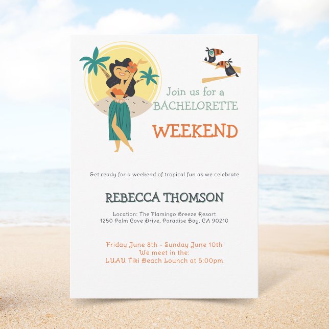 Invitation Retro Tiki plage tropicale Bachelorette week-end (Créateur téléchargé)