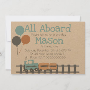 Invitation Retro Train Enfants Première fête d'anniversaire T