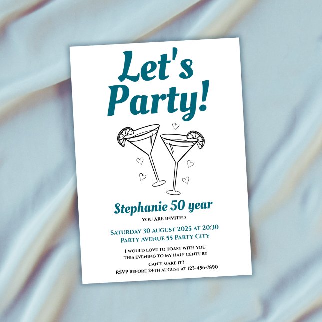 Invitation Retro Turquoise Cocktail Fête du 50e anniversaire  (Créateur téléchargé)