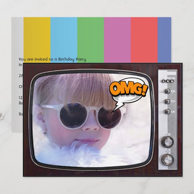 Invitation Retro TV fête d'anniversaire (Devant / Derrière)