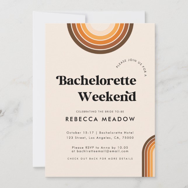 Invitation Retro Typographie Boho Rainbow Bachelortie Party (Devant)
