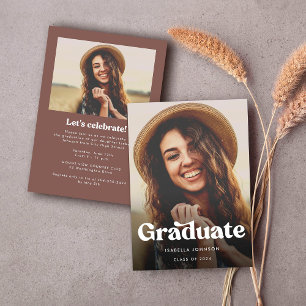 Invitation Retro Typographie Photo Graduation Party Invitatio