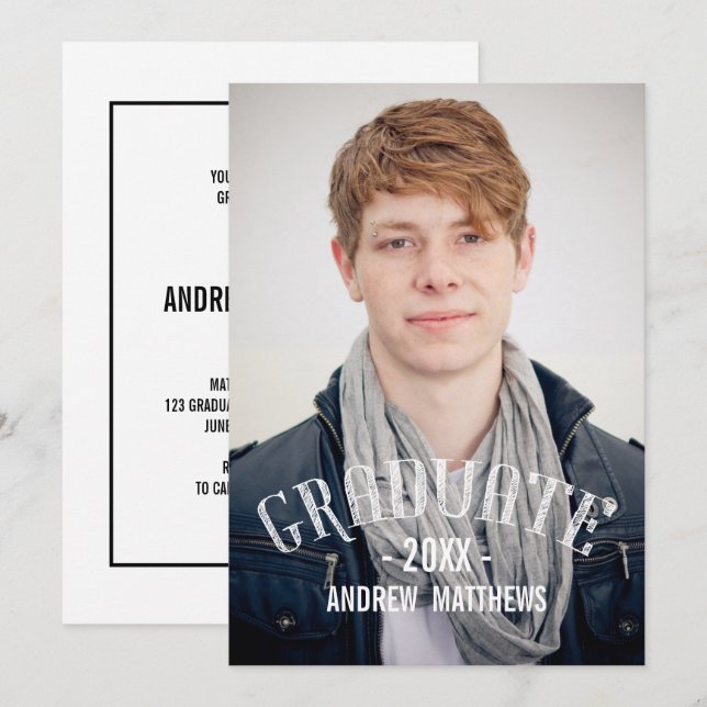 Invitation Retro Typographie Photo Graduation Party Invitatio (Devant / Derrière)