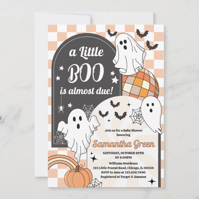 Invitation Rétro Un Petit Baby shower Boo Halloween (Devant)
