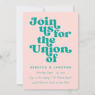 Invitation Retro Union rose et Mariage Turquoise