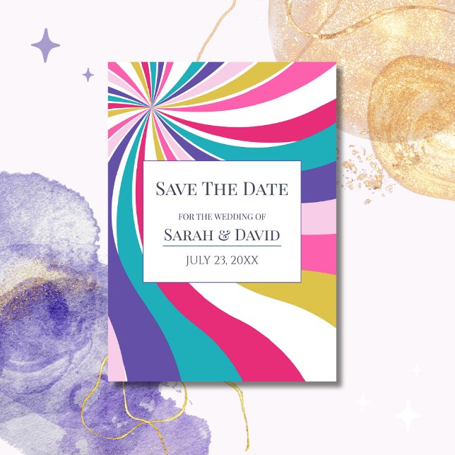 Invitation Rétro Unique Waves Rose Enregistrer la date (Créateur téléchargé)