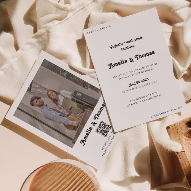 Invitation Retro Vibes Classic Photo QR Code Mariage (Créateur téléchargé)