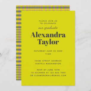 Invitation Retro Vibrant Jaune Plaid tendance fête de graduat