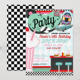 Invitation Rétro Vintage Années 50 Diner Fête d'Anniversaire