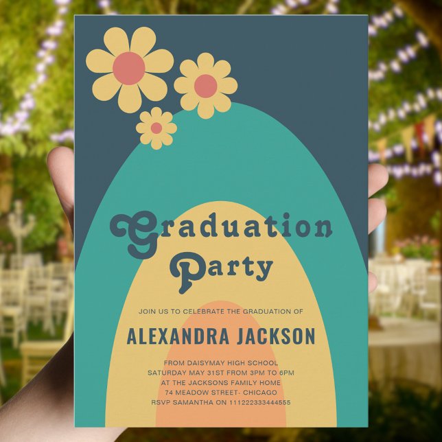 Invitation Retro Vintage Graduation Party (Retro vintage daisy arch high school graduation party invitation )