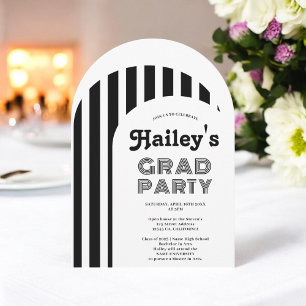 Invitation Retro vintage les années 70 noir arche photo gradu