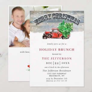 Invitation Retro Vintage Noël Camion Rouge VACANCES BRUNCH I