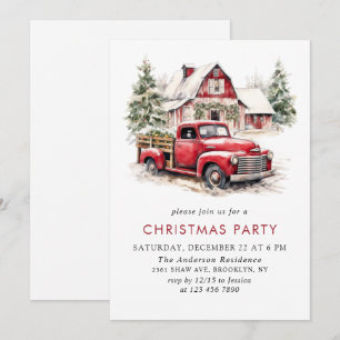 Invitation Retro Vintage Noël Red Truck Fête de Noël