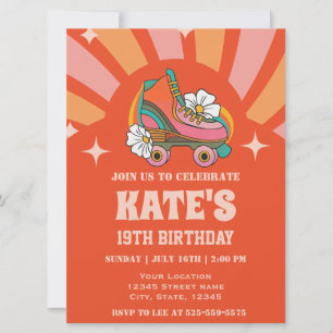 Invitation Retro Vintage Roller skate fête d'anniversaire