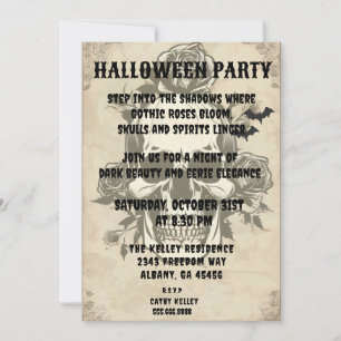 Invitation Retro Vintage Rose crâne Halloween Party