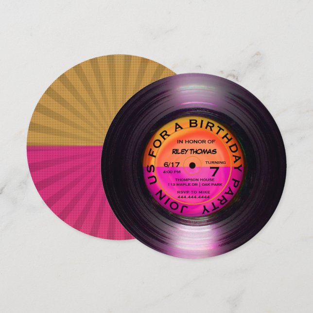 Invitation Retro Vinyl Album Disco Style Anniversaire (Devant / Derrière)