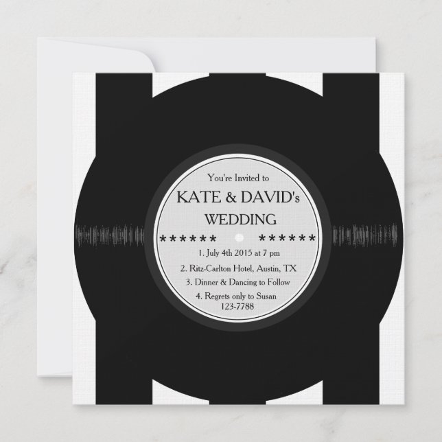 Invitation Retro vinyl record Chic Wedding Invites (Devant)
