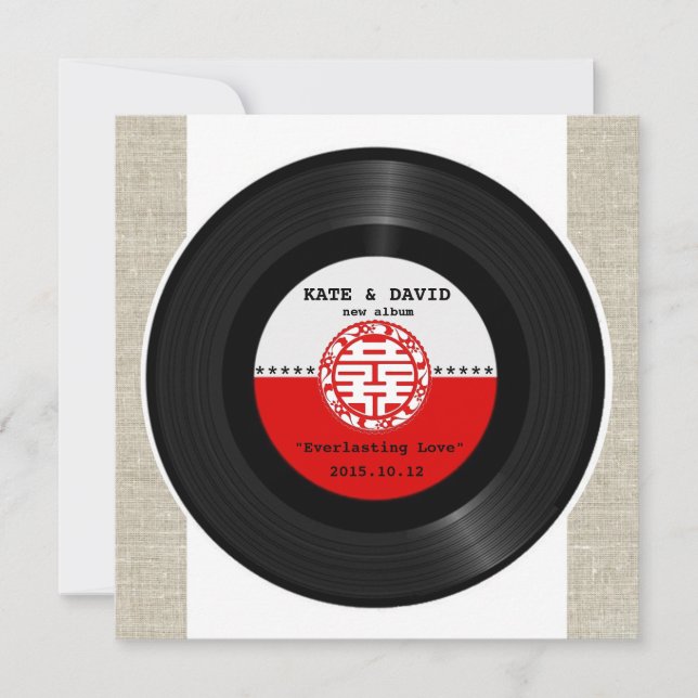 Invitation Retro Vinyl Record Double Mariage de bonheur (Devant)