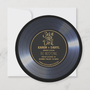 Invitation Retro Vinyl Record Noir Mariage Enregistrer la Dat