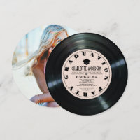 Retro Vinyl Record Pink Graduation Photo
