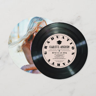 Invitation Retro Vinyl Record Pink Graduation Photo