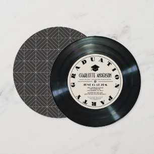 Invitation Retro Vinyl Record Tan Graduation