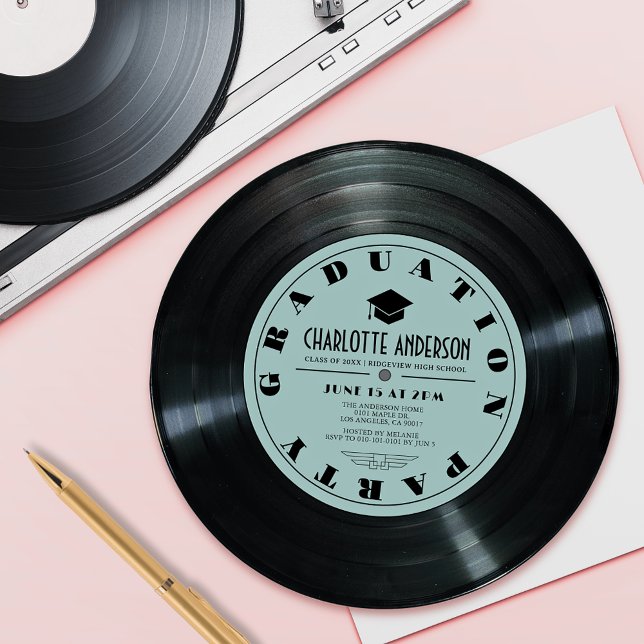 Invitation Retro Vinyl Record Turquoise Graduation (Créateur téléchargé)